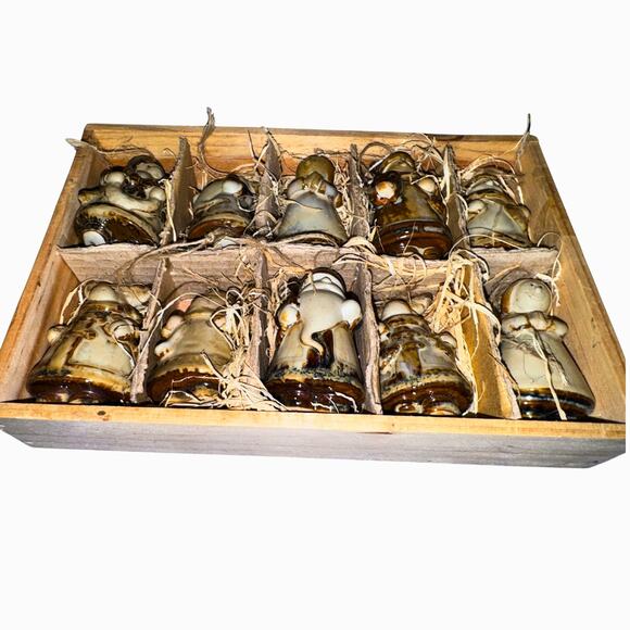 Rustic Stoneware Christmas Ornaments Set • Santa Angel Bear Moose • 12 Figurines - Picture 8 of 9